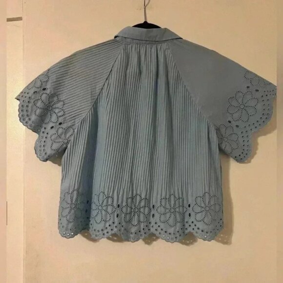 JCrew pleated eyelet-trim shirt in cotton poplin size S - Picture 9 of 11